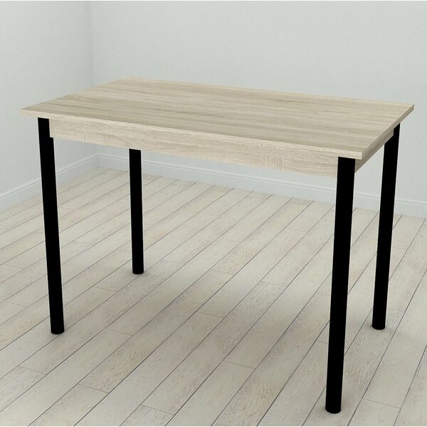 Cтіл обідній Benita-50 з круглими ніжками сонома, ТОВЩИНА СТІЛЬНИЦІ ДСП: 16 мм, ШИРИНА СТІЛЬНИЦІ: 120 см, ГЛИБИНА СТІЛЬНИЦІ: 60 см, КОЛІР МЕТАЛУ: ЧОРНИЙ, КОЛІР ДСП: СОНОМА