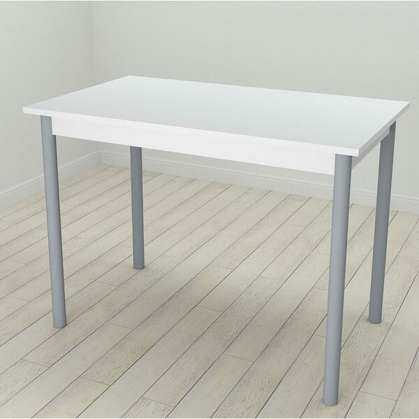 Cтіл обідній Benita-50 з круглими ніжками білий, ТОВЩИНА СТІЛЬНИЦІ ДСП: 16 мм, ШИРИНА СТІЛЬНИЦІ: 120 см, ГЛИБИНА СТІЛЬНИЦІ: 80 см, КОЛІР МЕТАЛУ: СІРИЙ, КОЛІР ДСП: БІЛИЙ