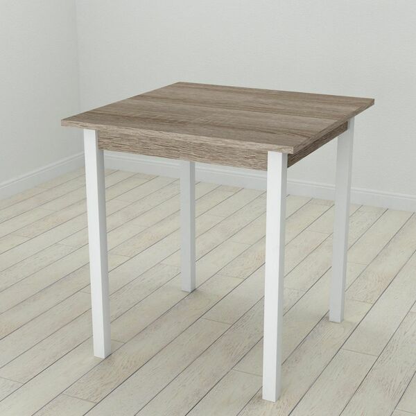 Стіл кухонний Diego-44, з квадратними ніжками трюфель, ТОВЩИНА СТІЛЬНИЦІ ДСП: 16 мм, ШИРИНА СТІЛЬНИЦІ: 80 см, КОЛІР МЕТАЛУ: БІЛИЙ, КОЛІР ДСП: ТРЮФЕЛЬ