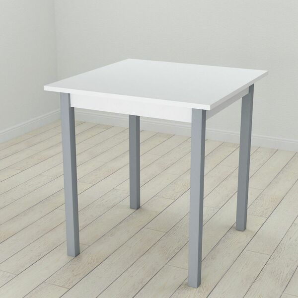Стіл кухонний Diego-44, з квадратними ніжками білий, ТОВЩИНА СТІЛЬНИЦІ ДСП: 16 мм, ШИРИНА СТІЛЬНИЦІ: 80 см, КОЛІР МЕТАЛУ: СІРИЙ, КОЛІР ДСП: БІЛИЙ