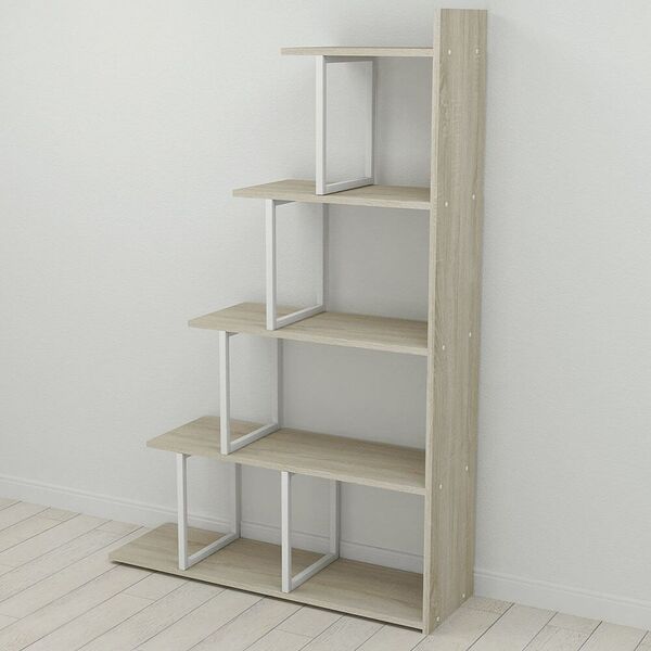 Стелаж гірка для книг "Сигма-5" сонома, КОЛІР МЕТАЛУ: БІЛИЙ, КОЛІР ДСП: СОНОМА