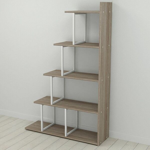 Стелаж гірка для книг "Сигма-5" трюфель, КОЛІР МЕТАЛУ: БІЛИЙ, КОЛІР ДСП: ТРЮФЕЛЬ