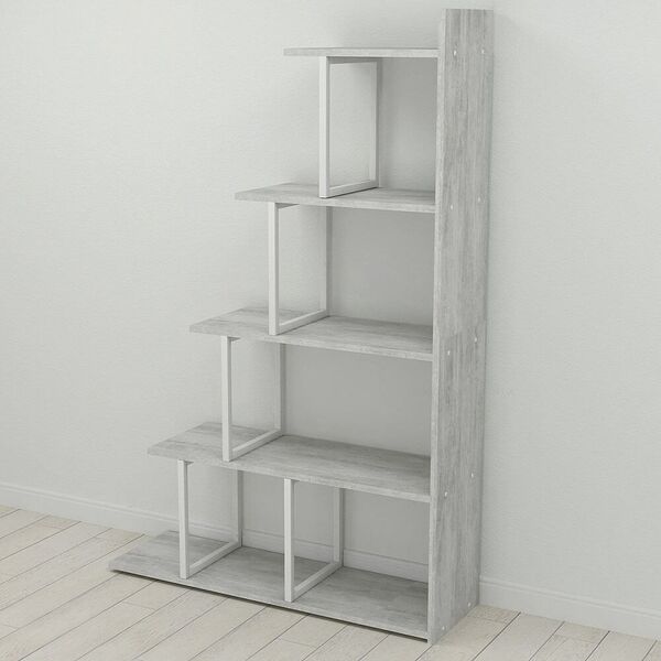 Стелаж гірка для книг "Сигма-5" урбан лайт, КОЛІР МЕТАЛУ: БІЛИЙ, КОЛІР ДСП: БЕТОН