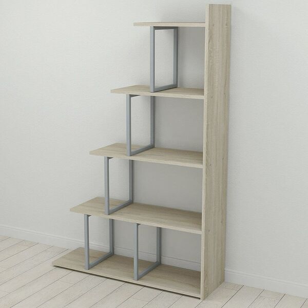 Стелаж гірка для книг "Сигма-5" сонома, КОЛІР МЕТАЛУ: СІРИЙ, КОЛІР ДСП: СОНОМА