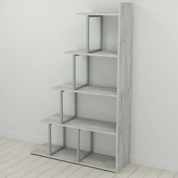 Стелаж гірка для книг "Сигма-5" урбан лайт, КОЛІР МЕТАЛУ: СІРИЙ, КОЛІР ДСП: БЕТОН