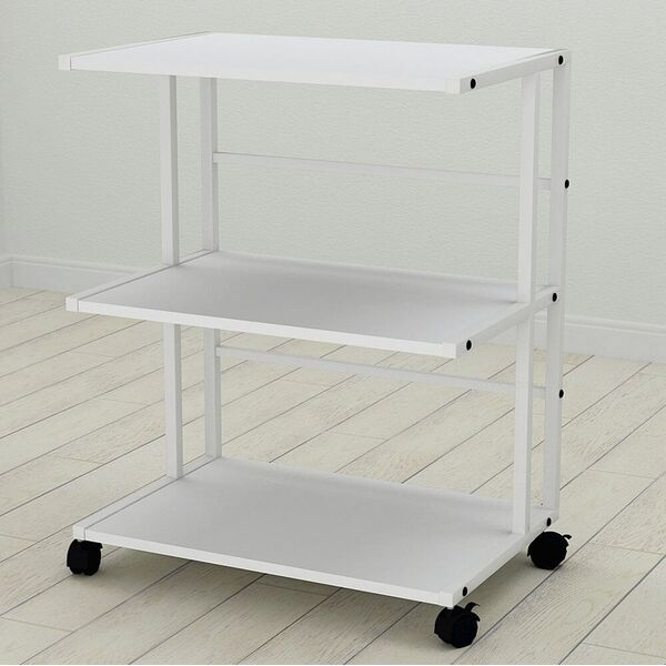Етажерка на колесиках офісна Каміла-3 білий, КОЛІР МЕТАЛУ: БІЛИЙ, КОЛІР ДСП: БІЛИЙ