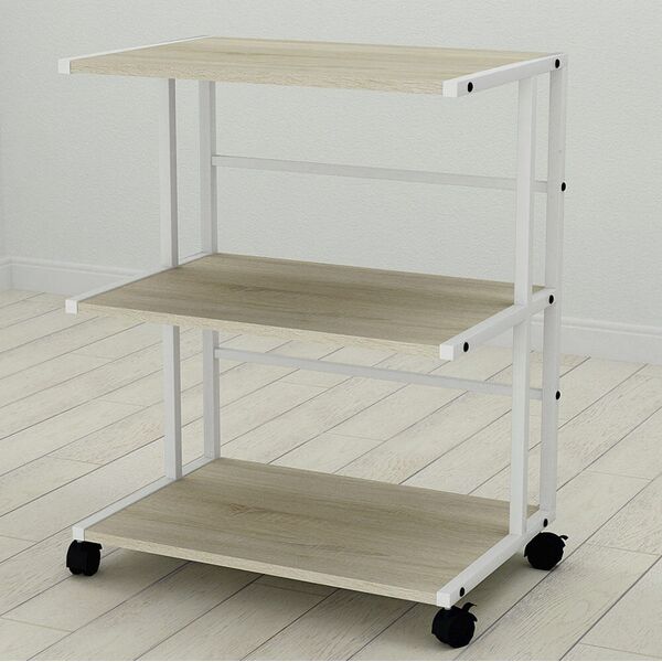 Етажерка на колесиках офісна Каміла-3 сонома, КОЛІР МЕТАЛУ: БІЛИЙ, КОЛІР ДСП: СОНОМА