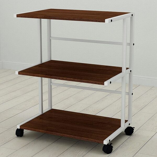 Етажерка на колесиках офісна Каміла-3 венге, КОЛІР МЕТАЛУ: БІЛИЙ, КОЛІР ДСП: ВЕНГЕ МАГИЯ