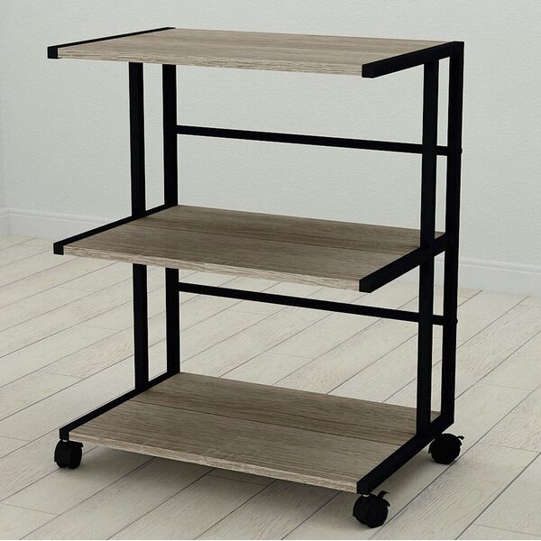 Етажерка на колесиках офісна Каміла-3 трюфель, КОЛІР МЕТАЛУ: ЧОРНИЙ, КОЛІР ДСП: ТРЮФЕЛЬ