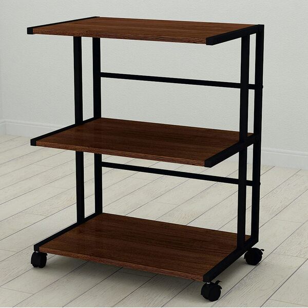 Етажерка на колесиках офісна Каміла-3 венге, КОЛІР МЕТАЛУ: ЧОРНИЙ, КОЛІР ДСП: ВЕНГЕ МАГИЯ