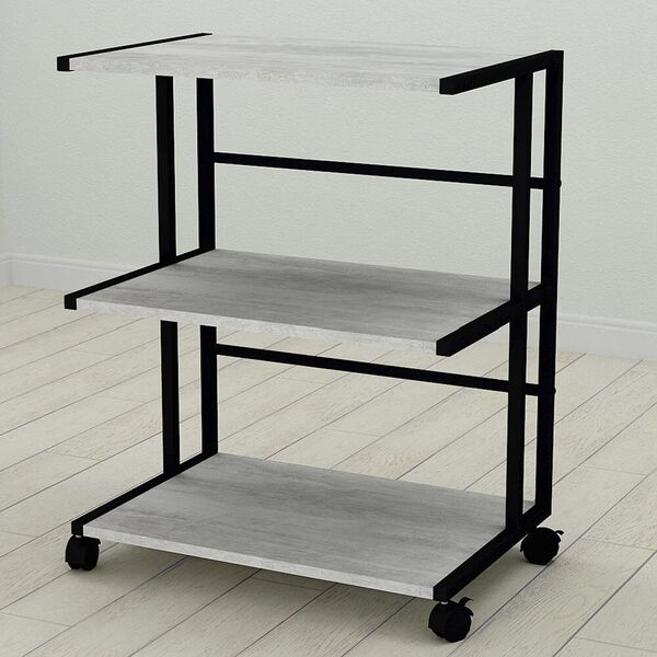 Етажерка на колесиках офісна Каміла-3 урбан лайт, КОЛІР МЕТАЛУ: ЧОРНИЙ, КОЛІР ДСП: БЕТОН