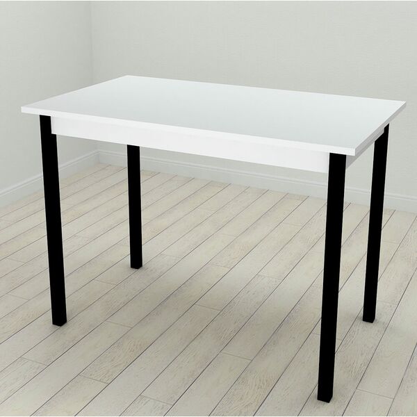 Cтіл обідній прямокутний Mario-44, з квадратними ніжками, ТОВЩИНА СТІЛЬНИЦІ ДСП: 16 мм, ШИРИНА СТІЛЬНИЦІ: 120 см, ГЛИБИНА СТІЛЬНИЦІ: 80 см, КОЛІР МЕТАЛУ: ЧОРНИЙ, КОЛІР ДСП: БІЛИЙ