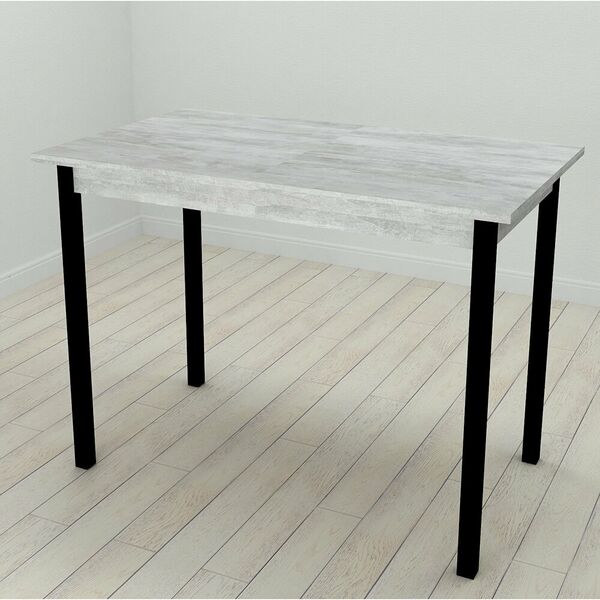 Cтіл обідній прямокутний Mario-44, з квадратними ніжками бетон, ТОВЩИНА СТІЛЬНИЦІ ДСП: 16 мм, ШИРИНА СТІЛЬНИЦІ: 120 см, ГЛИБИНА СТІЛЬНИЦІ: 60 см, КОЛІР МЕТАЛУ: ЧОРНИЙ, КОЛІР ДСП: БЕТОН