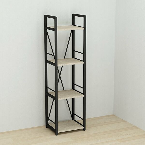 Стелаж на 4 полиці Коннект-434 сонома, КОЛІР МЕТАЛУ: ЧОРНИЙ, КОЛІР ДСП: СОНОМА, зображення 2