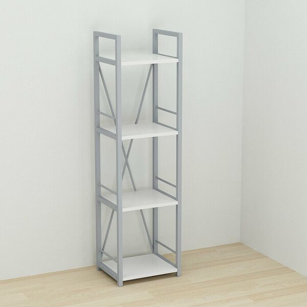 Стеллаж на 4 полки Коннект-434 белый, ЦВЕТ МЕТАЛЛА: СЕРЫЙ, ЦВЕТ ДСП: БЕЛЫЙ, изображение 2