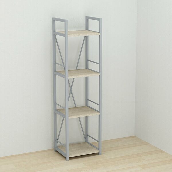 Стелаж на 4 полиці Коннект-434 сонома, КОЛІР МЕТАЛУ: СІРИЙ, КОЛІР ДСП: СОНОМА, зображення 2