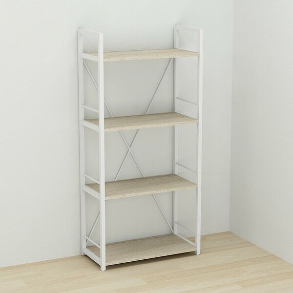 Стелаж на 4 полиці Коннект-460 сонома, КОЛІР МЕТАЛУ: БІЛИЙ, КОЛІР ДСП: СОНОМА, зображення 2