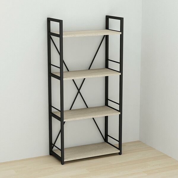 Стелаж на 4 полиці Коннект-460 сонома, КОЛІР МЕТАЛУ: ЧОРНИЙ, КОЛІР ДСП: СОНОМА, зображення 2