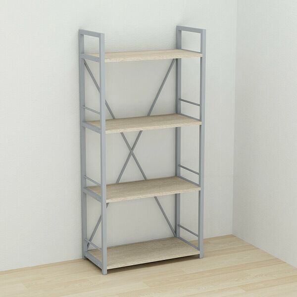 Стелаж на 4 полиці Коннект-460 сонома, КОЛІР МЕТАЛУ: СІРИЙ, КОЛІР ДСП: СОНОМА, зображення 2