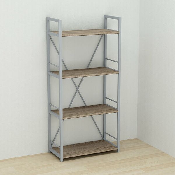 Стелаж на 4 полиці Коннект-460 трюфель, КОЛІР МЕТАЛУ: СІРИЙ, КОЛІР ДСП: ТРЮФЕЛЬ, зображення 2