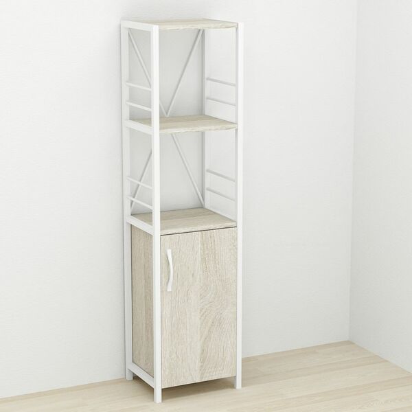 Шафа пенал з 3 полицями Коннект-334 сонома, КОЛІР МЕТАЛУ: БІЛИЙ, КОЛІР ДСП: СОНОМА, зображення 2