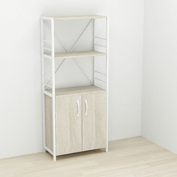 Шафа пенал с 3 полицями Коннект-360 сонома, КОЛІР МЕТАЛУ: БІЛИЙ, КОЛІР ДСП: СОНОМА, зображення 2