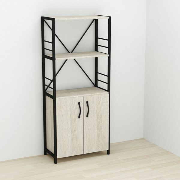 Шафа пенал с 3 полицями Коннект-360 сонома, КОЛІР МЕТАЛУ: ЧОРНИЙ, КОЛІР ДСП: СОНОМА, зображення 2