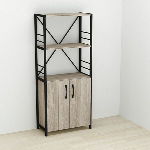 Шафа пенал с 3 полицями Коннект-360 трюфель, КОЛІР МЕТАЛУ: ЧОРНИЙ, КОЛІР ДСП: ТРЮФЕЛЬ, зображення 2