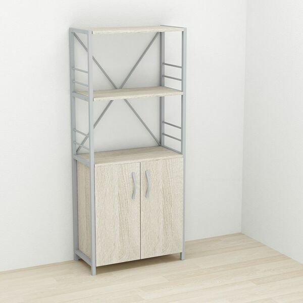 Шафа пенал с 3 полицями Коннект-360 сонома, КОЛІР МЕТАЛУ: СІРИЙ, КОЛІР ДСП: СОНОМА, зображення 2