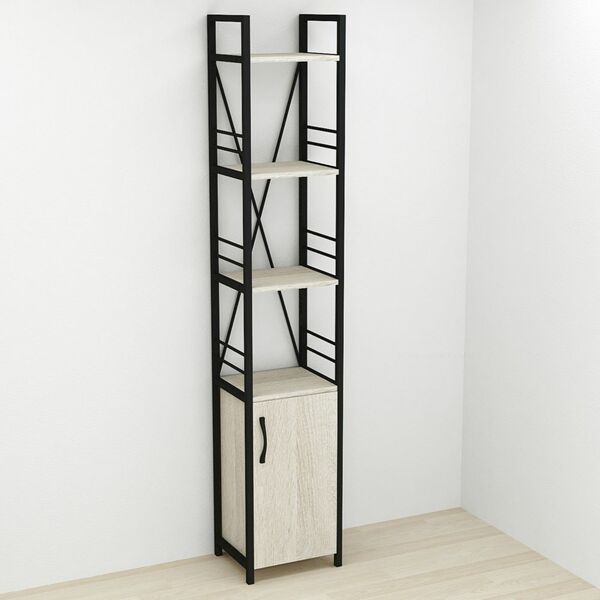 Шафа пенал на 4 полиці Коннект-434 сонома, КОЛІР МЕТАЛУ: ЧОРНИЙ, КОЛІР ДСП: СОНОМА, зображення 2