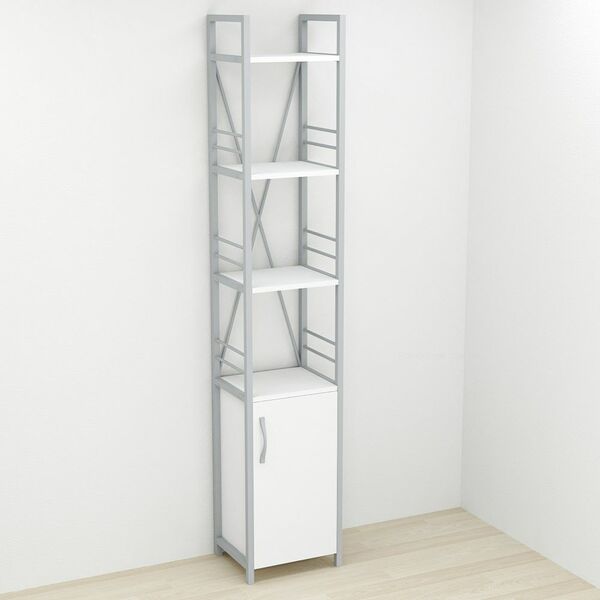 Шафа пенал на 4 полиці Коннект-434 білий, КОЛІР МЕТАЛУ: СІРИЙ, КОЛІР ДСП: БІЛИЙ, зображення 2