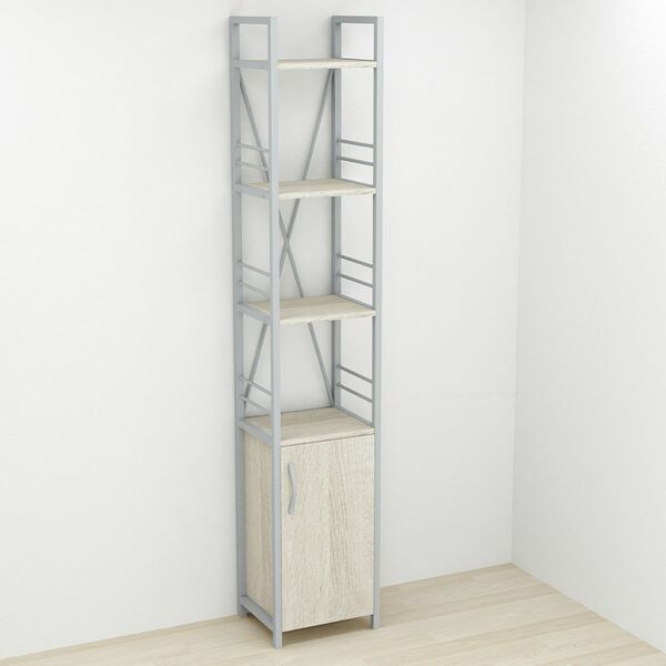 Шафа пенал на 4 полиці Коннект-434 сонома, КОЛІР МЕТАЛУ: СІРИЙ, КОЛІР ДСП: СОНОМА, зображення 2