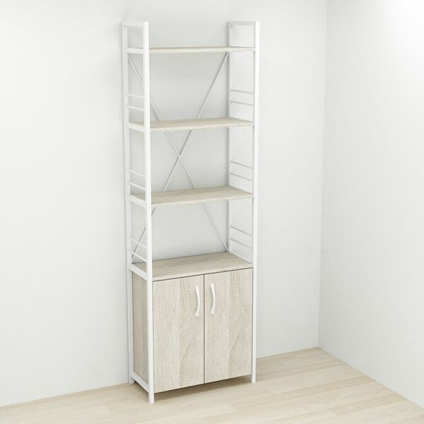 Шафа пенал на 4 полиці Коннект-460 сонома, КОЛІР МЕТАЛУ: БІЛИЙ, КОЛІР ДСП: СОНОМА, зображення 2