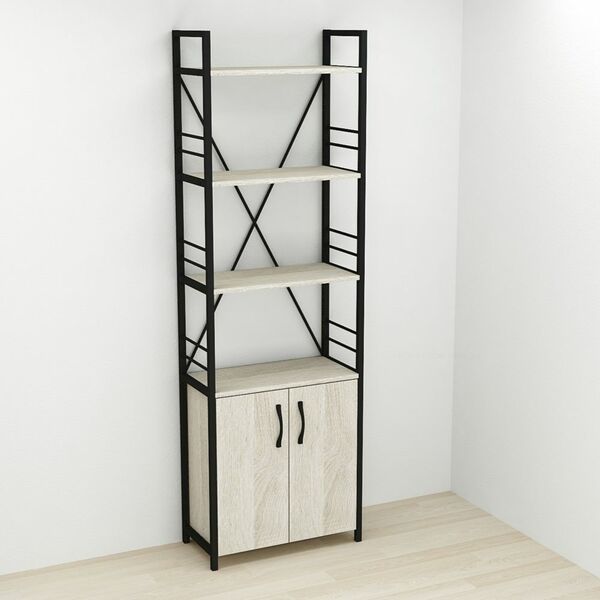 Шафа пенал на 4 полиці Коннект-460 сонома, КОЛІР МЕТАЛУ: ЧОРНИЙ, КОЛІР ДСП: СОНОМА, зображення 2