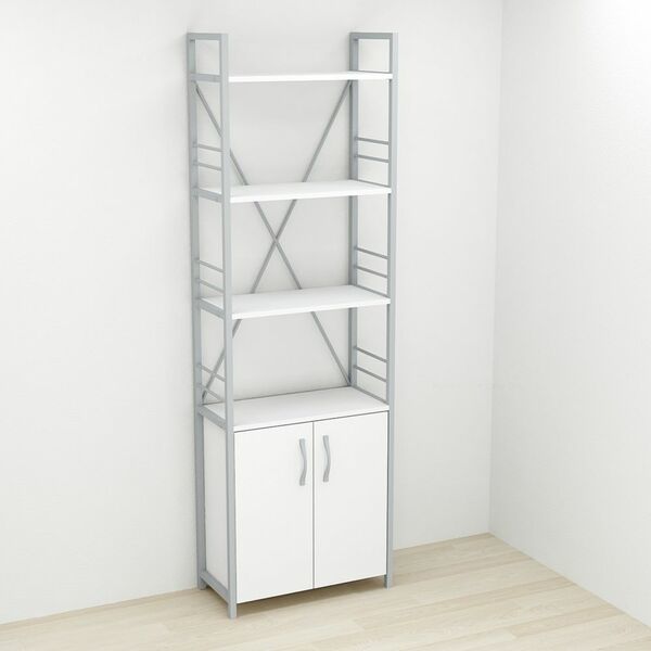 Шафа пенал на 4 полиці Коннект-460 білий, КОЛІР МЕТАЛУ: СІРИЙ, КОЛІР ДСП: БІЛИЙ, зображення 2