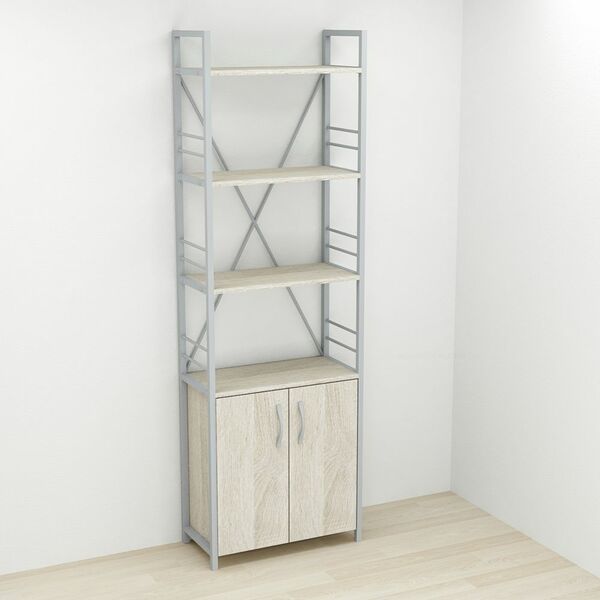 Шафа пенал на 4 полиці Коннект-460 сонома, КОЛІР МЕТАЛУ: СІРИЙ, КОЛІР ДСП: СОНОМА, зображення 2