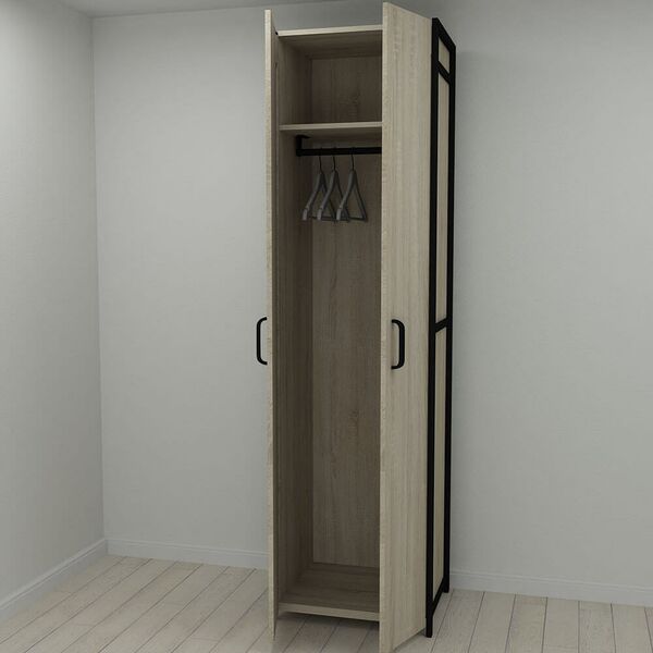 Шкаф в прихожую Модуль-6 сонома, ЦВЕТ МЕТАЛЛА: ЧЕРНЫЙ, ЦВЕТ ДСП: СОНОМА