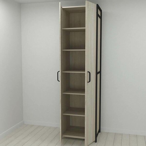 Шкаф в прихожую Модуль-7 сонома, ЦВЕТ МЕТАЛЛА: ЧЕРНЫЙ, ЦВЕТ ДСП: СОНОМА