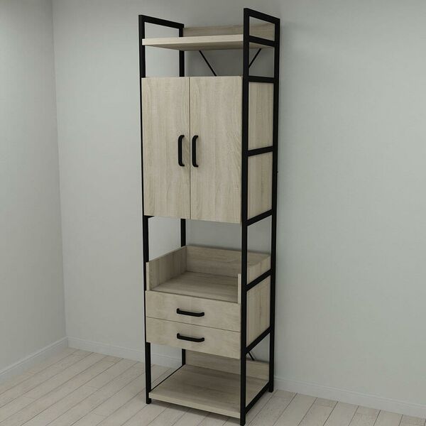 Шафа пенал Модуль-5 сонома, КОЛІР МЕТАЛУ: ЧОРНИЙ, КОЛІР ДСП: СОНОМА