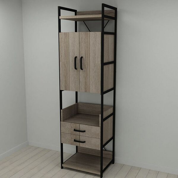 Шкаф пенал Модуль-5 трюфель, ЦВЕТ МЕТАЛЛА: ЧЕРНЫЙ, ЦВЕТ ДСП: ТРЮФЕЛЬ