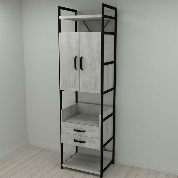 Шафа пенал Модуль-5 урбан лайт, КОЛІР МЕТАЛУ: ЧОРНИЙ, КОЛІР ДСП: БЕТОН