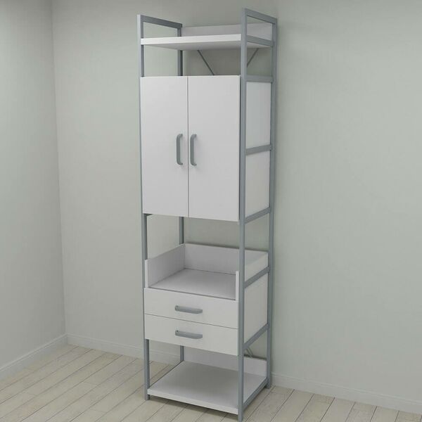 Шафа пенал Модуль-5 білий, КОЛІР МЕТАЛУ: СІРИЙ, КОЛІР ДСП: БІЛИЙ