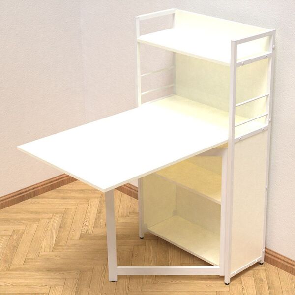 Розкладний стіл книжка з етажеркою (трансформер) Практик-1 білий, ТОВЩИНА СТІЛЬНИЦІ ДСП: 16 мм, КОЛІР МЕТАЛУ: БІЛИЙ, КОЛІР ДСП: БІЛИЙ, зображення 2