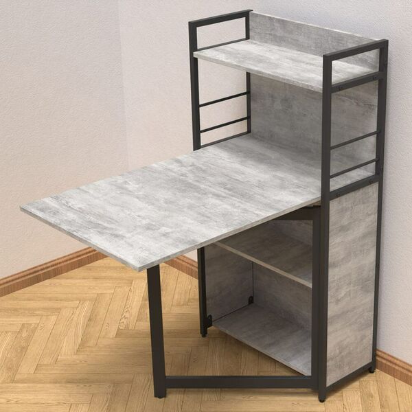 Розкладний стіл книжка з етажеркою (трансформер) Практик-1 бетон, ТОВЩИНА СТІЛЬНИЦІ ДСП: 16 мм, КОЛІР МЕТАЛУ: ЧОРНИЙ, КОЛІР ДСП: БЕТОН, зображення 2