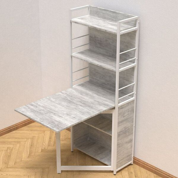 Розкладний стіл книжка з етажеркою (трансформер) Практик-2 бетон, ТОВЩИНА СТІЛЬНИЦІ ДСП: 16 мм, КОЛІР МЕТАЛУ: БІЛИЙ, КОЛІР ДСП: БЕТОН, зображення 2