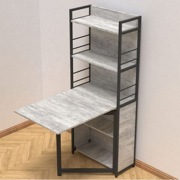 Розкладний стіл книжка з етажеркою (трансформер) Практик-2 бетон, ТОВЩИНА СТІЛЬНИЦІ ДСП: 16 мм, КОЛІР МЕТАЛУ: ЧОРНИЙ, КОЛІР ДСП: БЕТОН, зображення 2