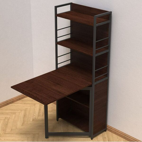 Розкладний стіл книжка з етажеркою (трансформер) Практик-2 венге, ТОВЩИНА СТІЛЬНИЦІ ДСП: 16 мм, КОЛІР МЕТАЛУ: ЧОРНИЙ, КОЛІР ДСП: ВЕНГЕ МАГИЯ, зображення 2