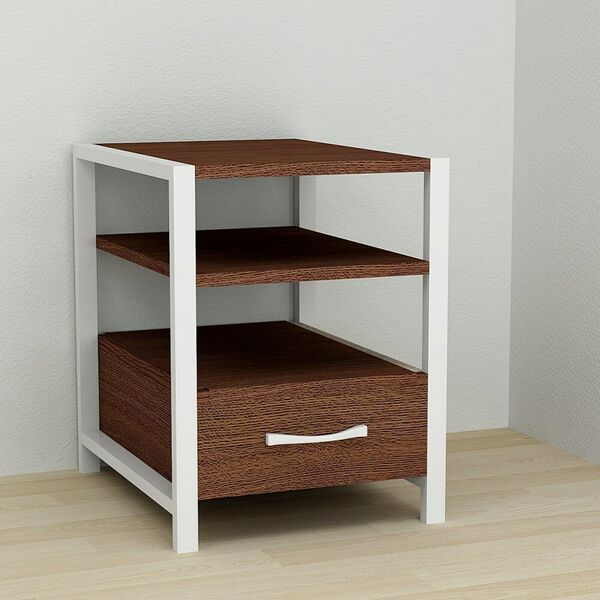 Тумба приліжкова з полицями та шухлядою Vivien-11 венге, КОЛІР МЕТАЛУ: БІЛИЙ, КОЛІР ДСП: ВЕНГЕ МАГИЯ