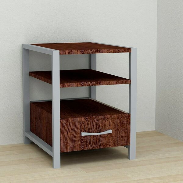 Тумба приліжкова з полицями та шухлядою Vivien-11 венге, КОЛІР МЕТАЛУ: СІРИЙ, КОЛІР ДСП: ВЕНГЕ МАГИЯ