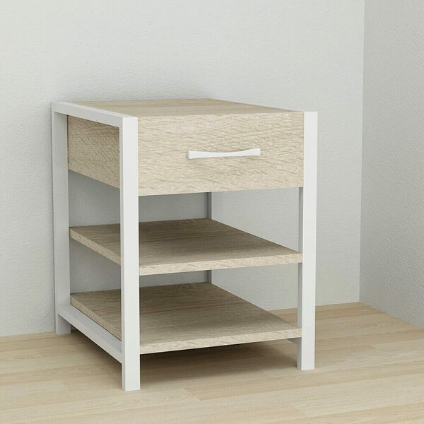 Тумба приліжкова з шухлядою Vivien-12 сонома, КОЛІР МЕТАЛУ: БІЛИЙ, КОЛІР ДСП: СОНОМА